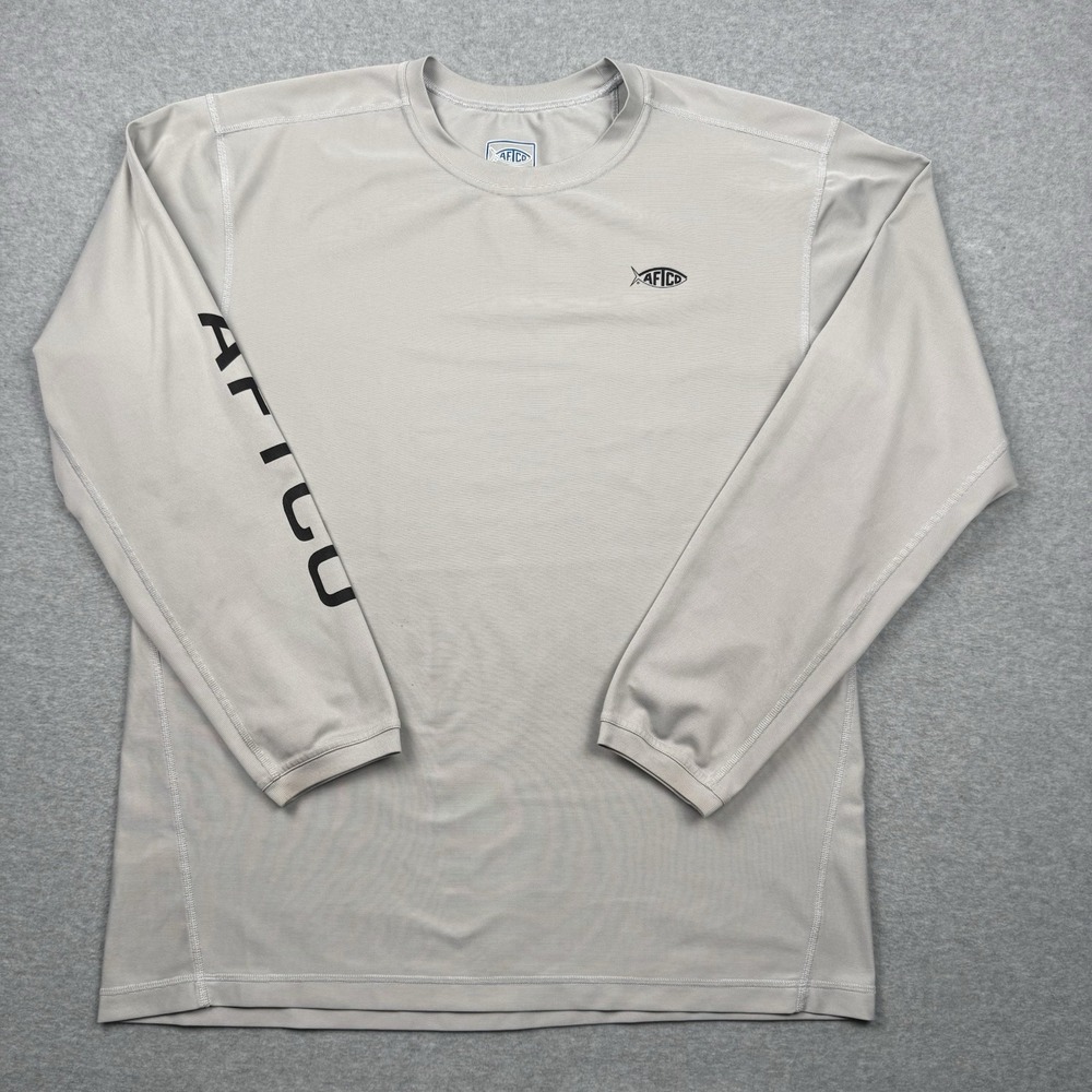 AFTCO Shirt Mens XL Gray Long Sleeve Fishing Performance Tee Outdoors Logo